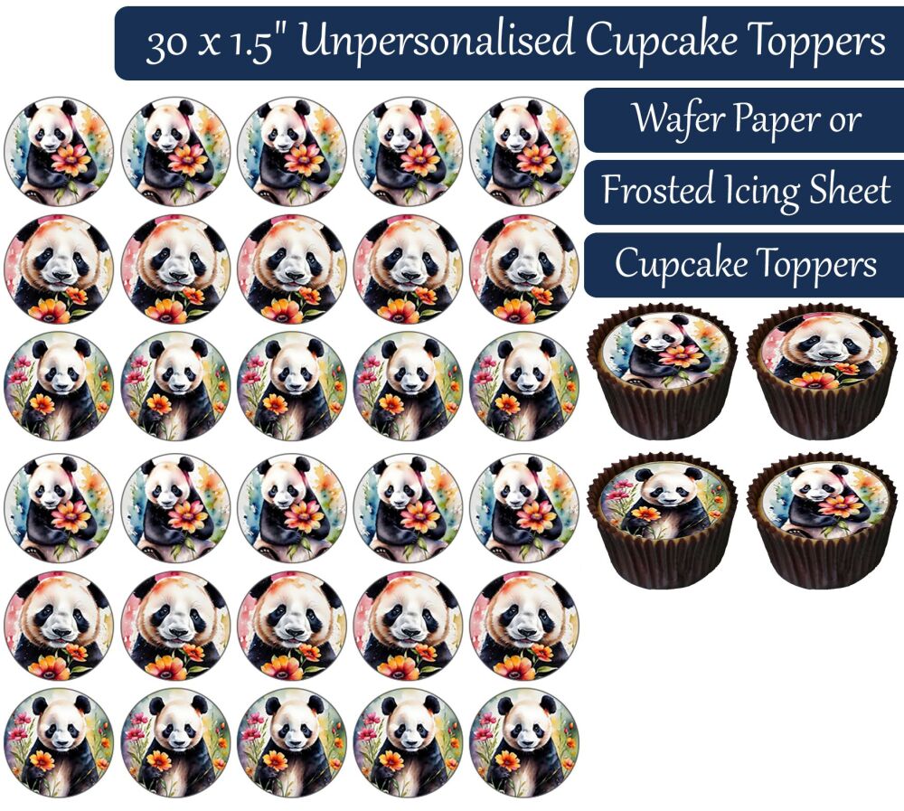 Panda Flowers - 30 Cupcake Toppers