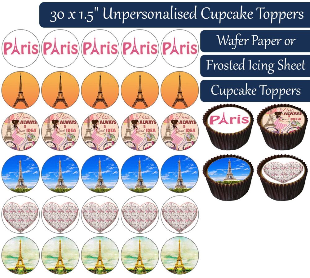 Paris - 30 Cupcake Toppers