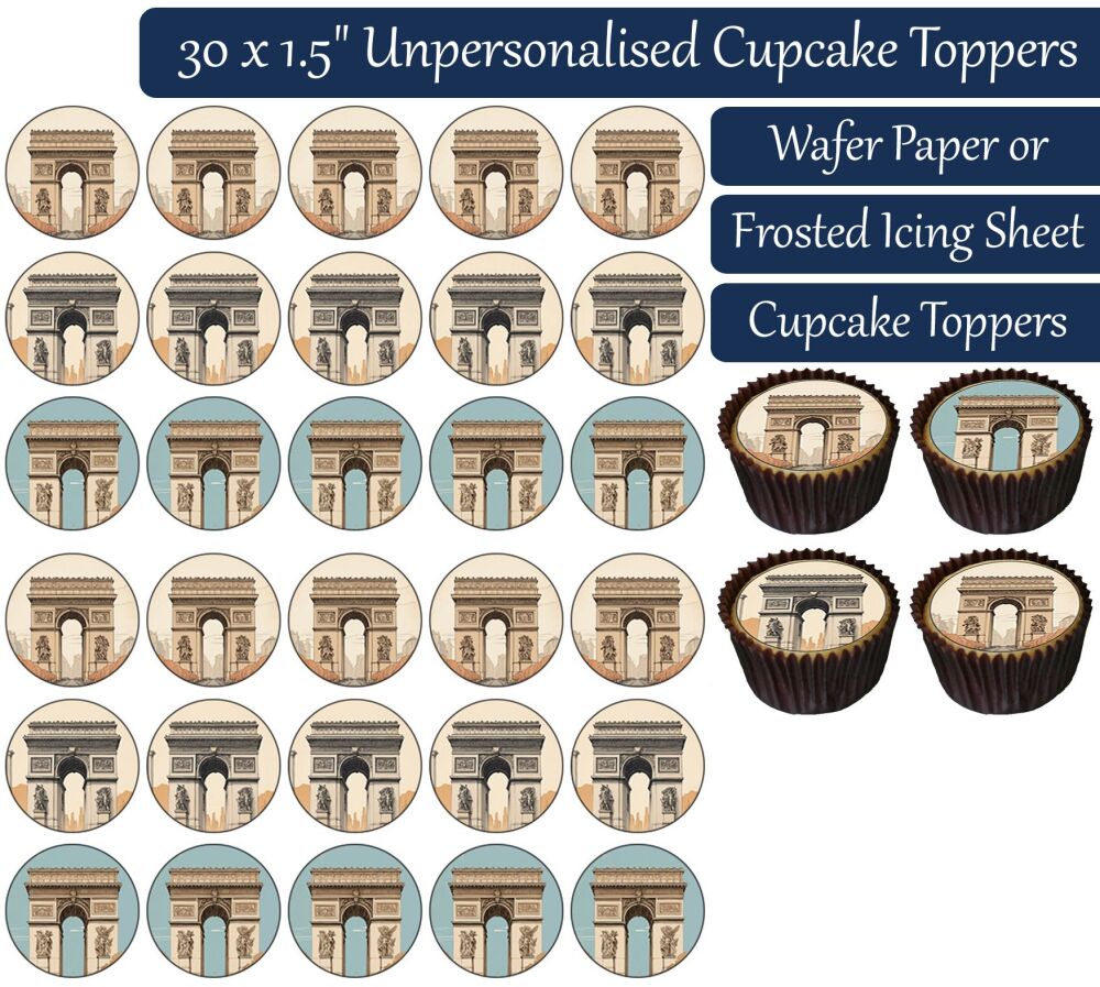 Paris Arc de Triomphe - 30 Cupcake Toppers