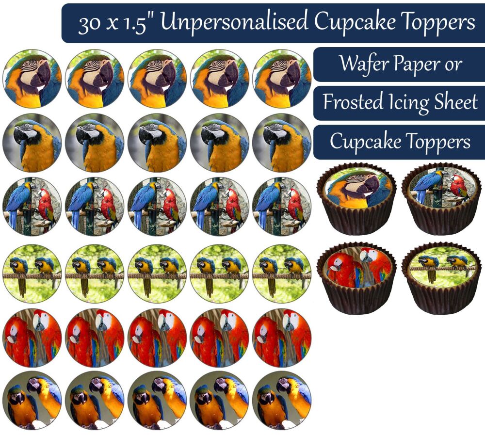 Parrots - 30 Cupcake Toppers