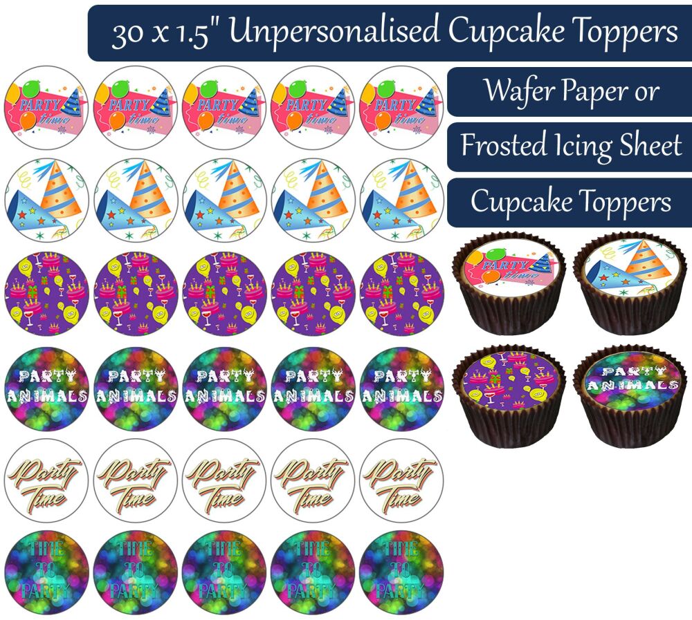 Party Time - 30 Cupcake Toppers