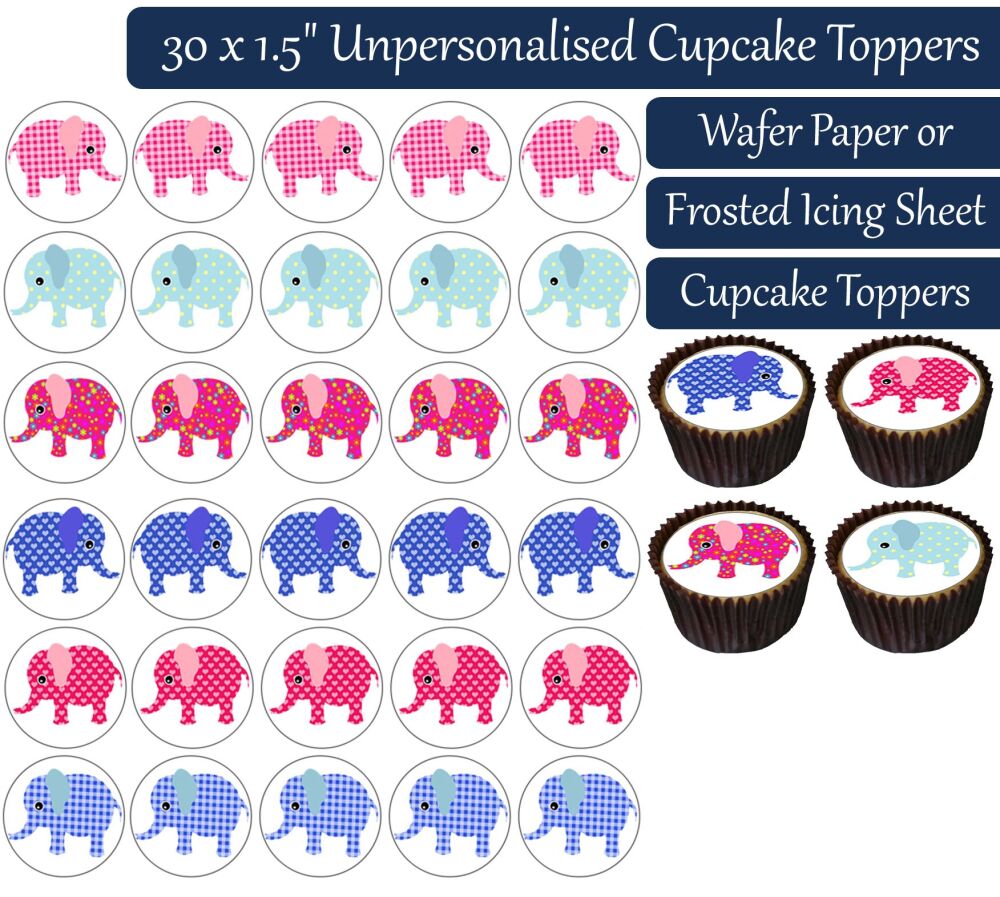 Patterned Elephants - 30 Cupcake Toppers