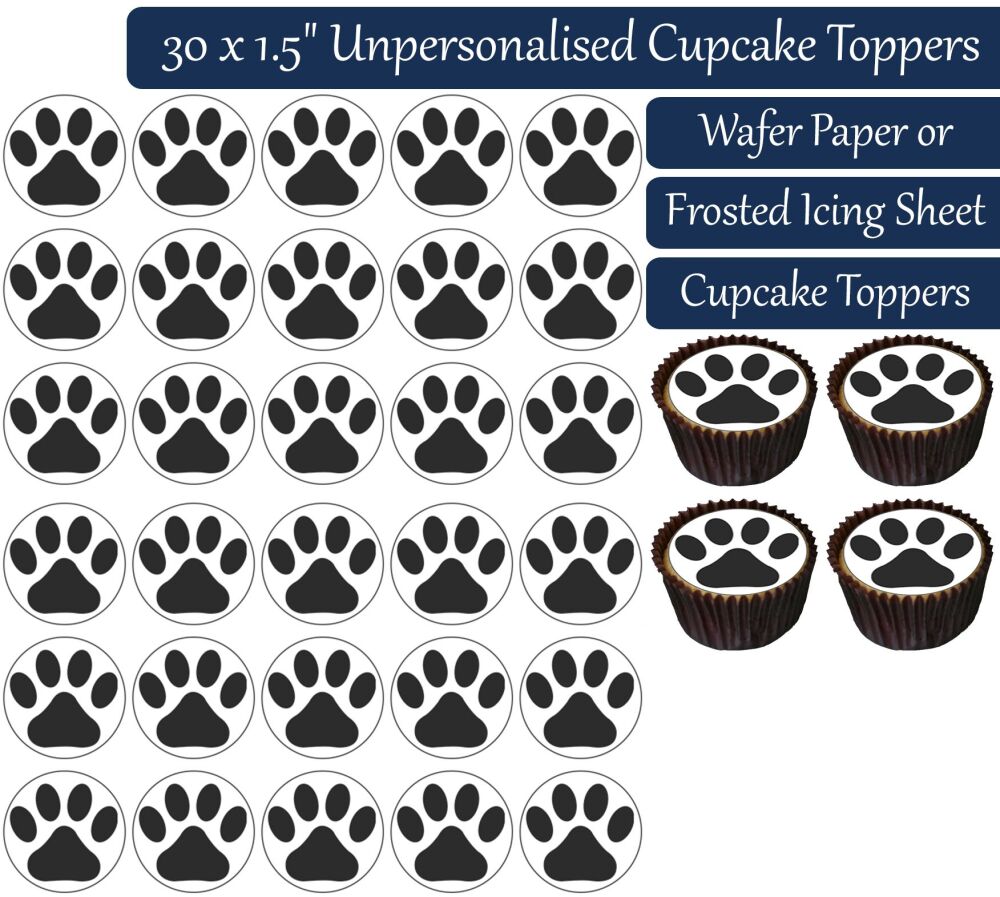 Paw Prints - 30 Cupcake Toppers
