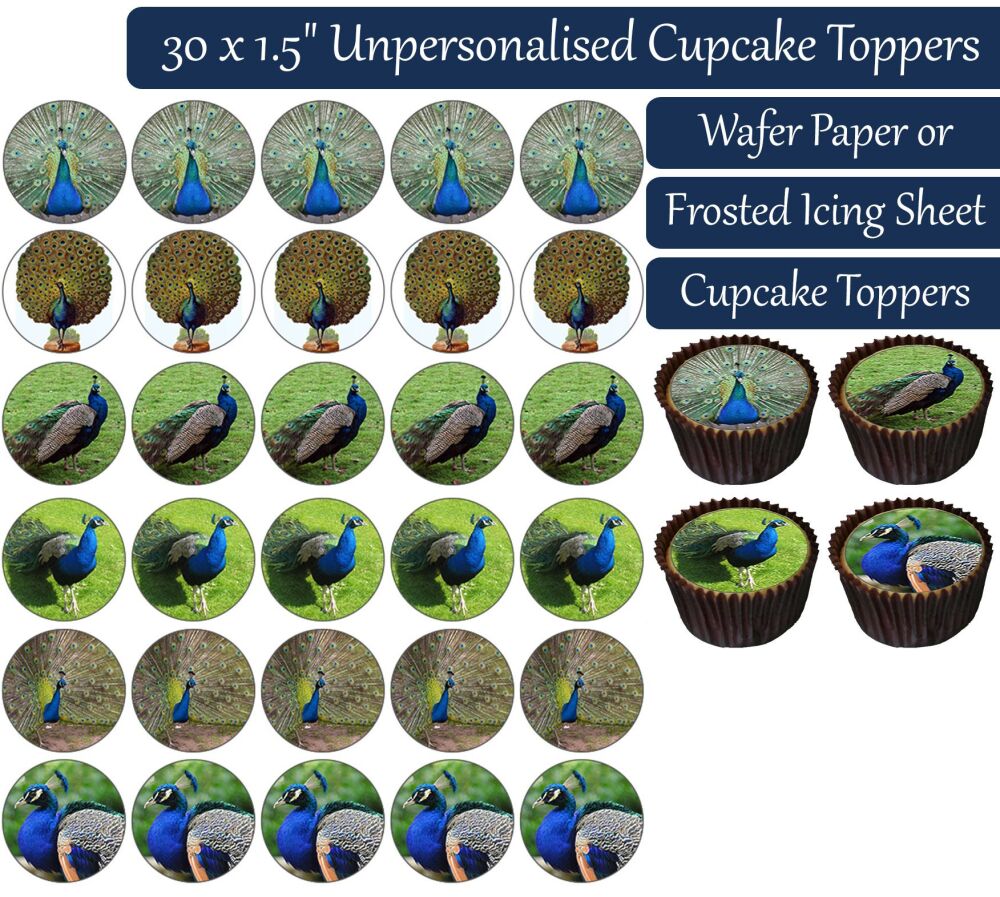 Peacock - 30 Cupcake Toppers