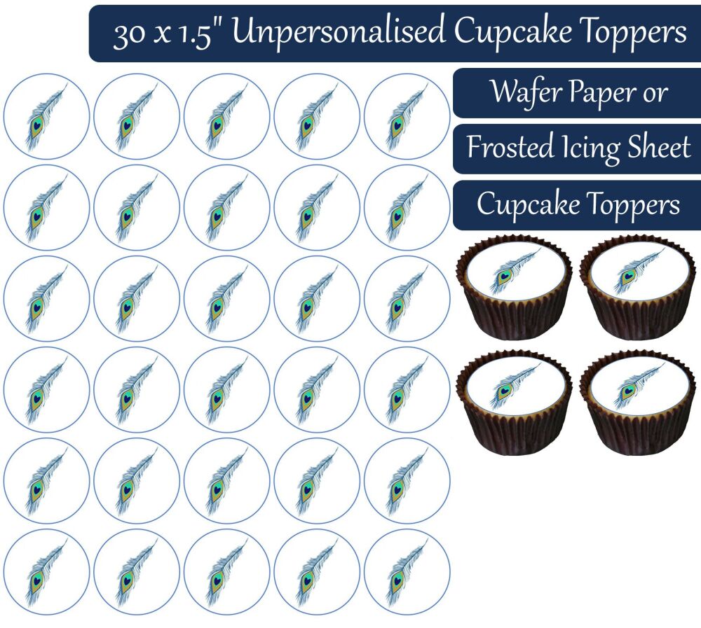 Peacock Feathers - 30 Cupcake Toppers
