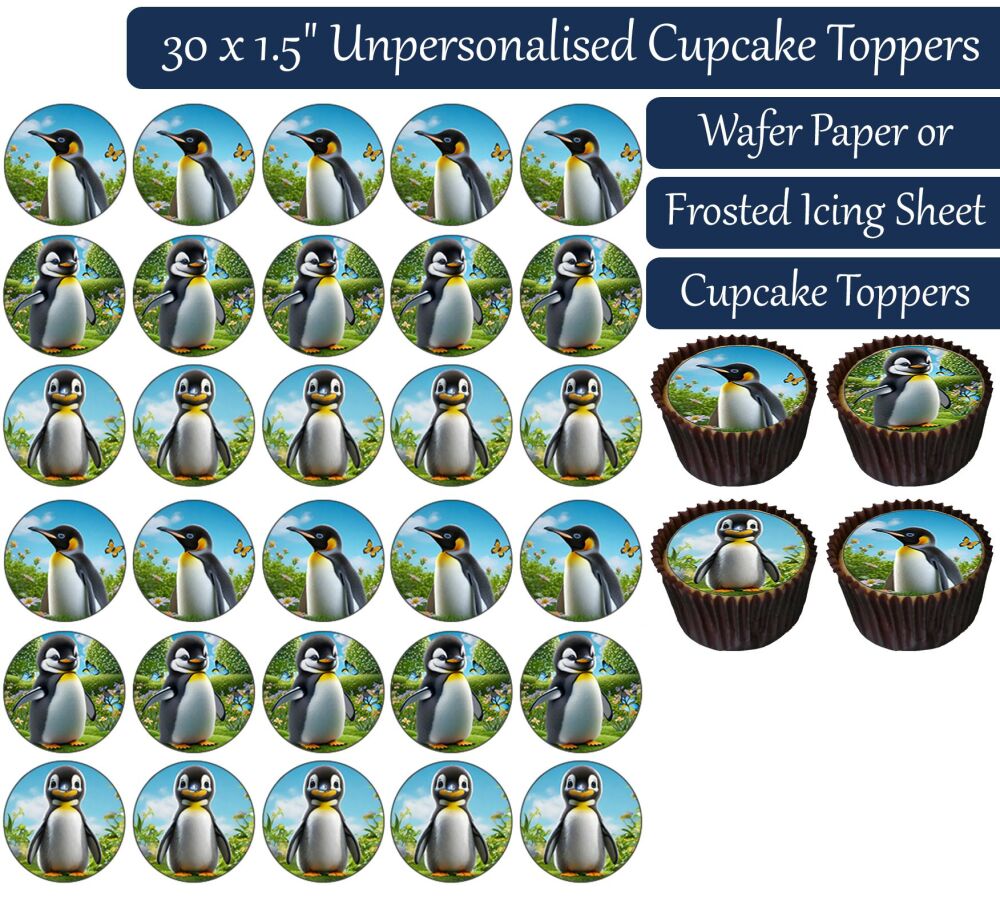 Penguin Cartoon - 30 Cupcake Toppers