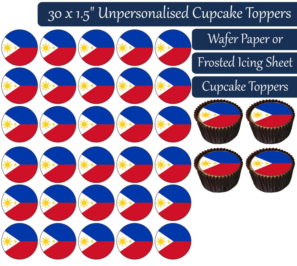 Philippines Flag - 30 Cupcake Toppers