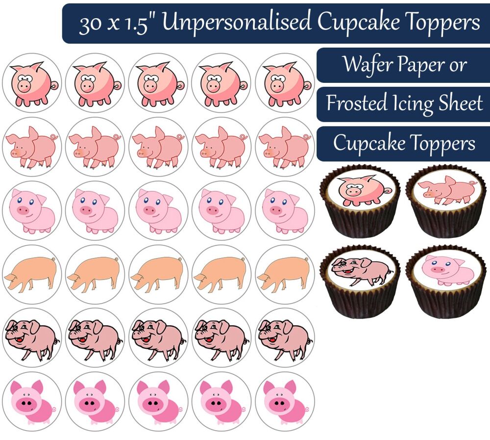 Pigs Cartoon - 30 Cupcake Toppers