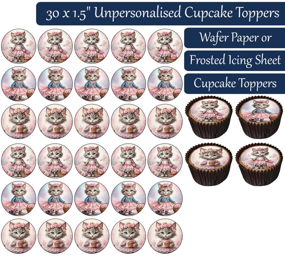 Pink Kitten - 30 Cupcake Toppers