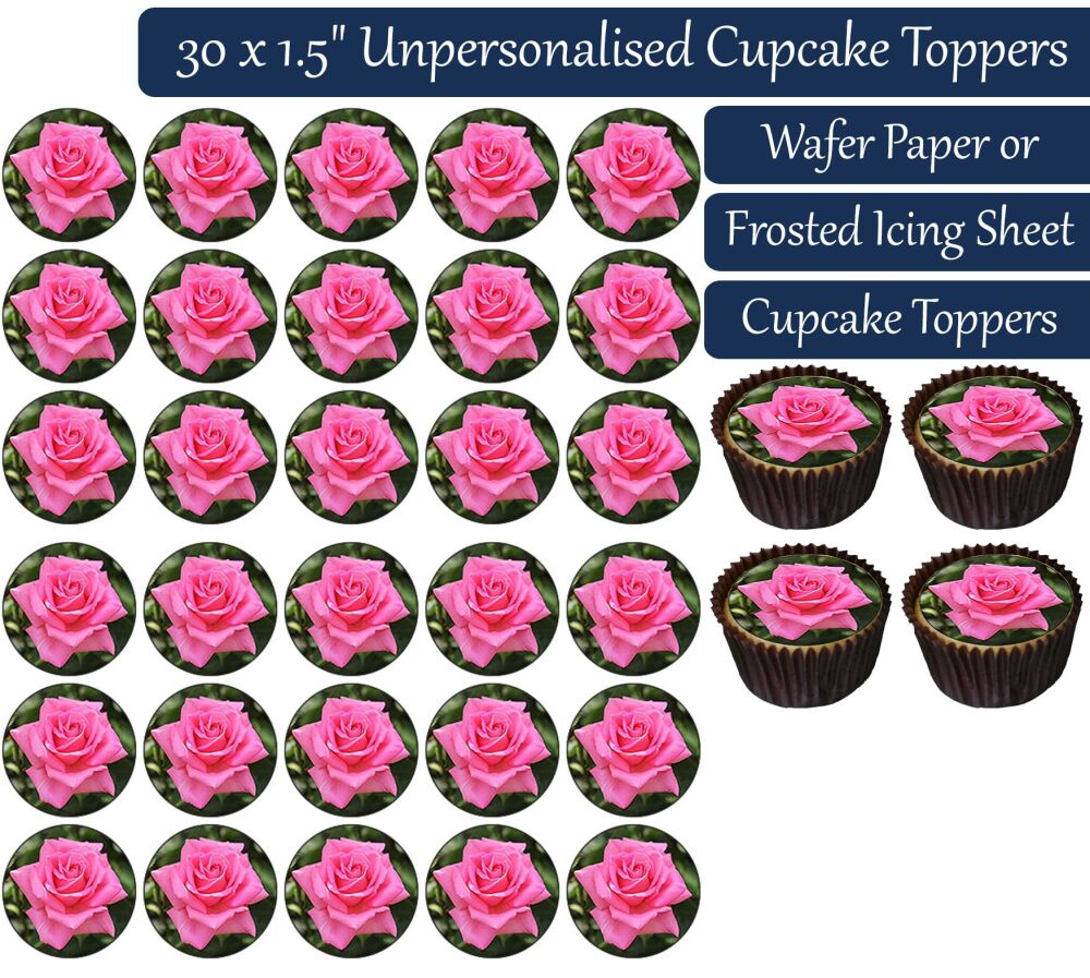Pink Roses - 30 Cupcake Toppers