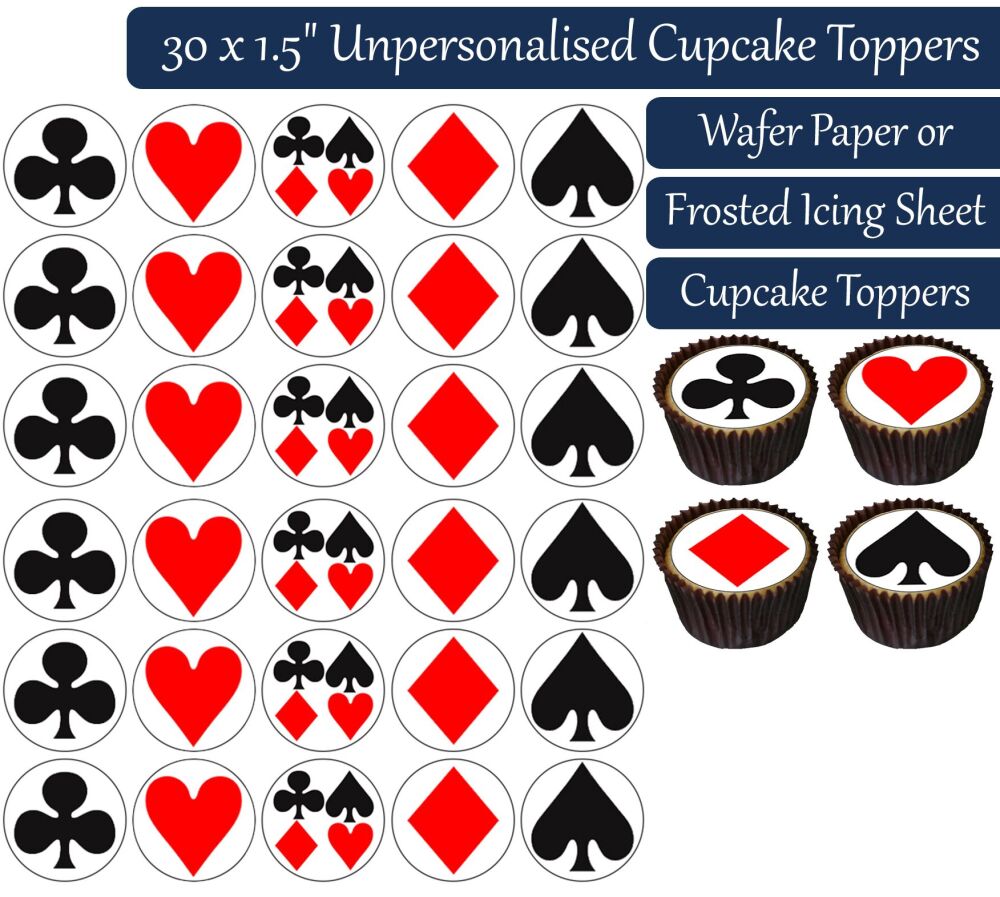 Playing Card Suits - 30 Cupcake Toppers