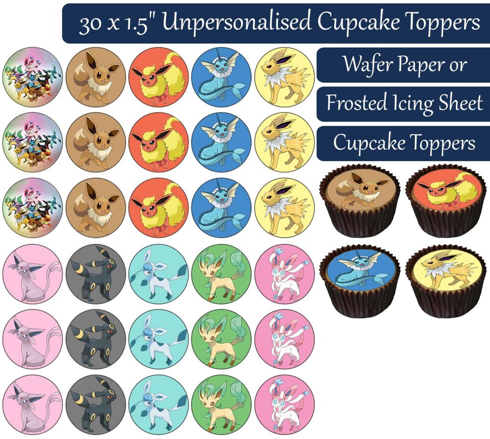 Pokemon Eevee - 30 Cupcake Toppers