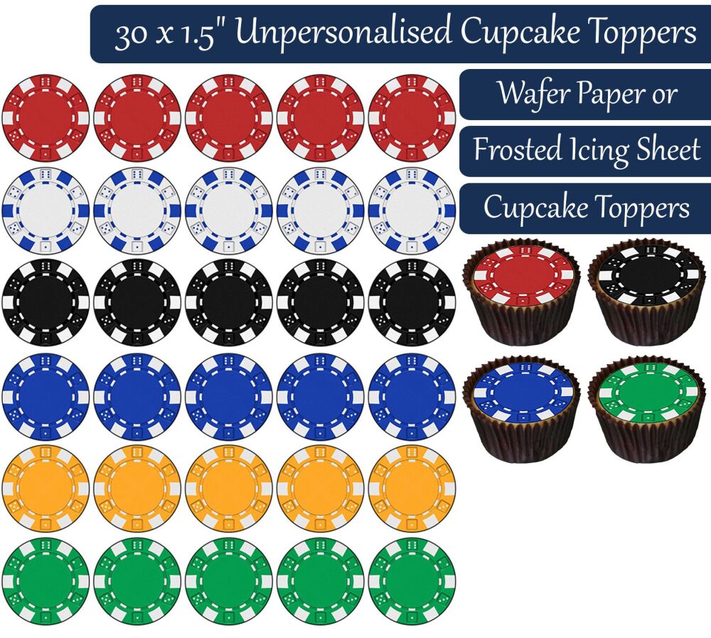 Poker Chip - 30 Cupcake Toppers