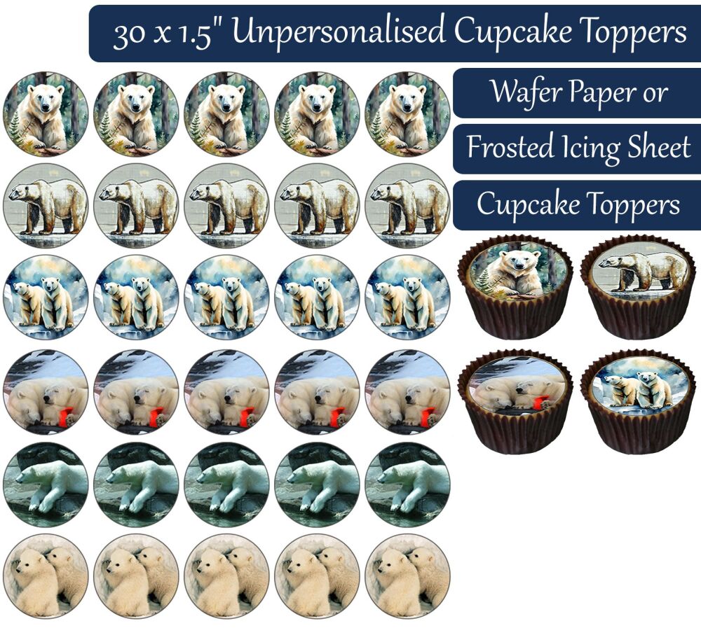 Polar Bear - 30 Cupcake Toppers