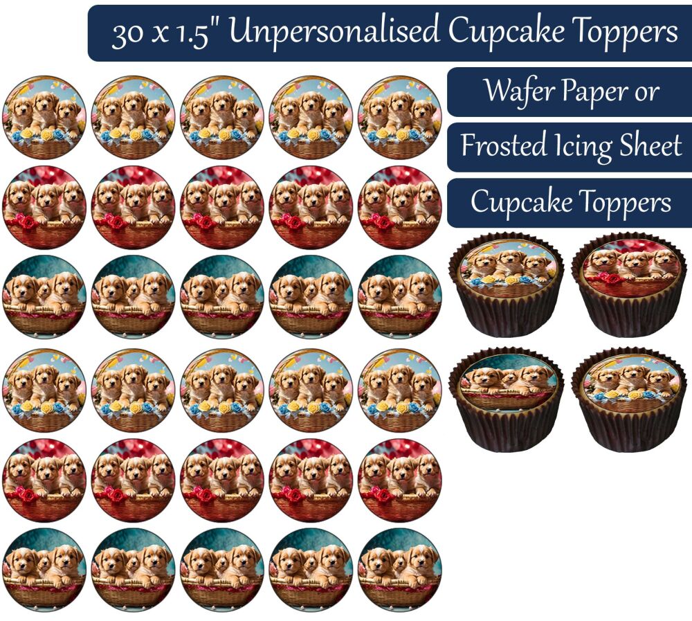 Puppy Basket - 30 Cupcake Toppers