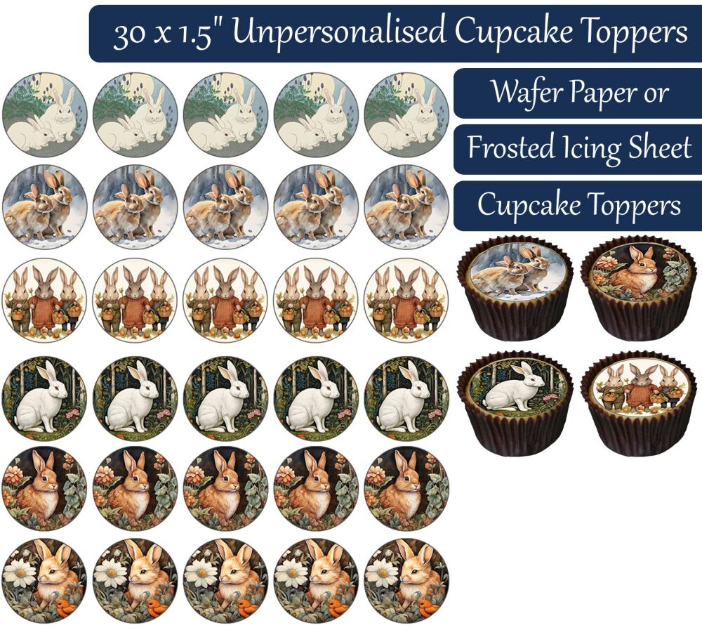 Rabbit Cartoon - 30 Cupcake Toppers