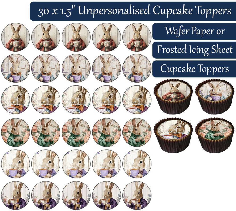 Rabbit Drinking Tea - 30 Cupcake Toppers