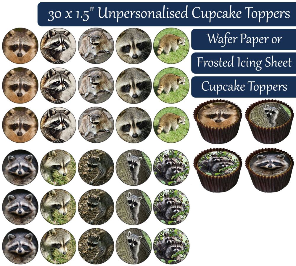 Raccoon - 30 Cupcake Toppers