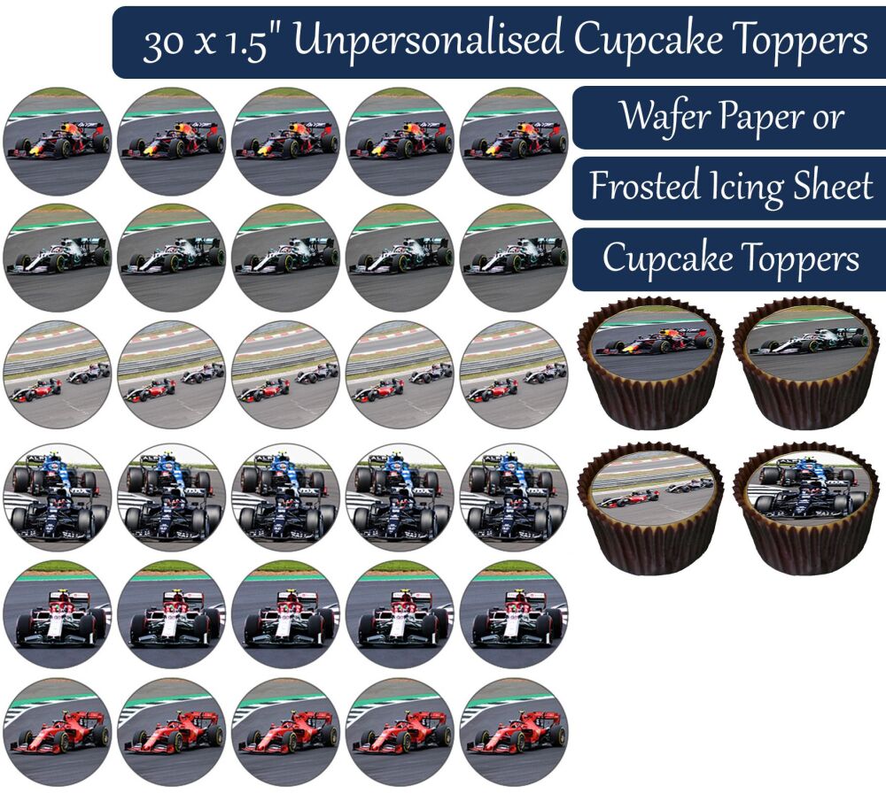 Racing Cars - 30 Cupcake Toppers