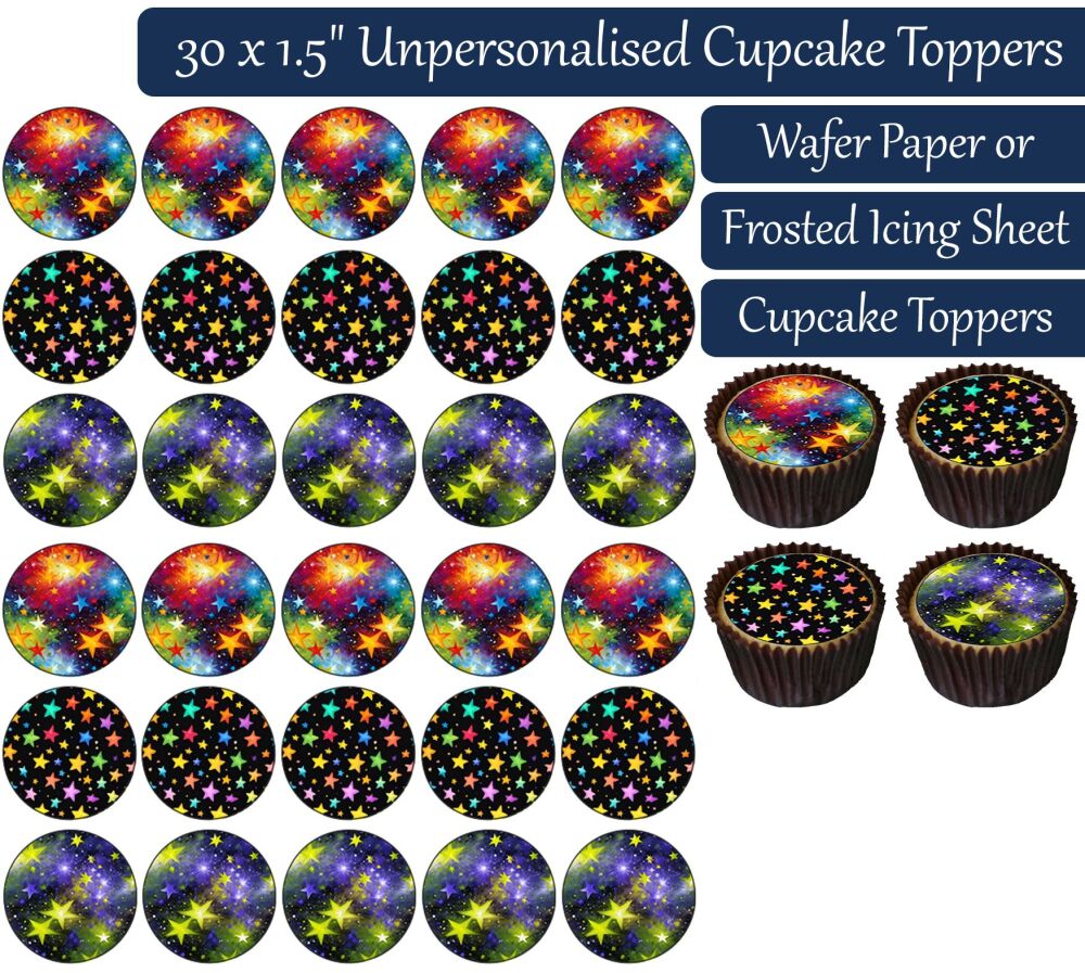 Rainbow Stars - 30 Cupcake Toppers