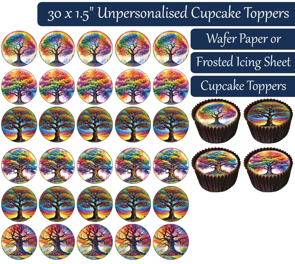 Rainbow Tree Of Life - 30 Cupcake Toppers