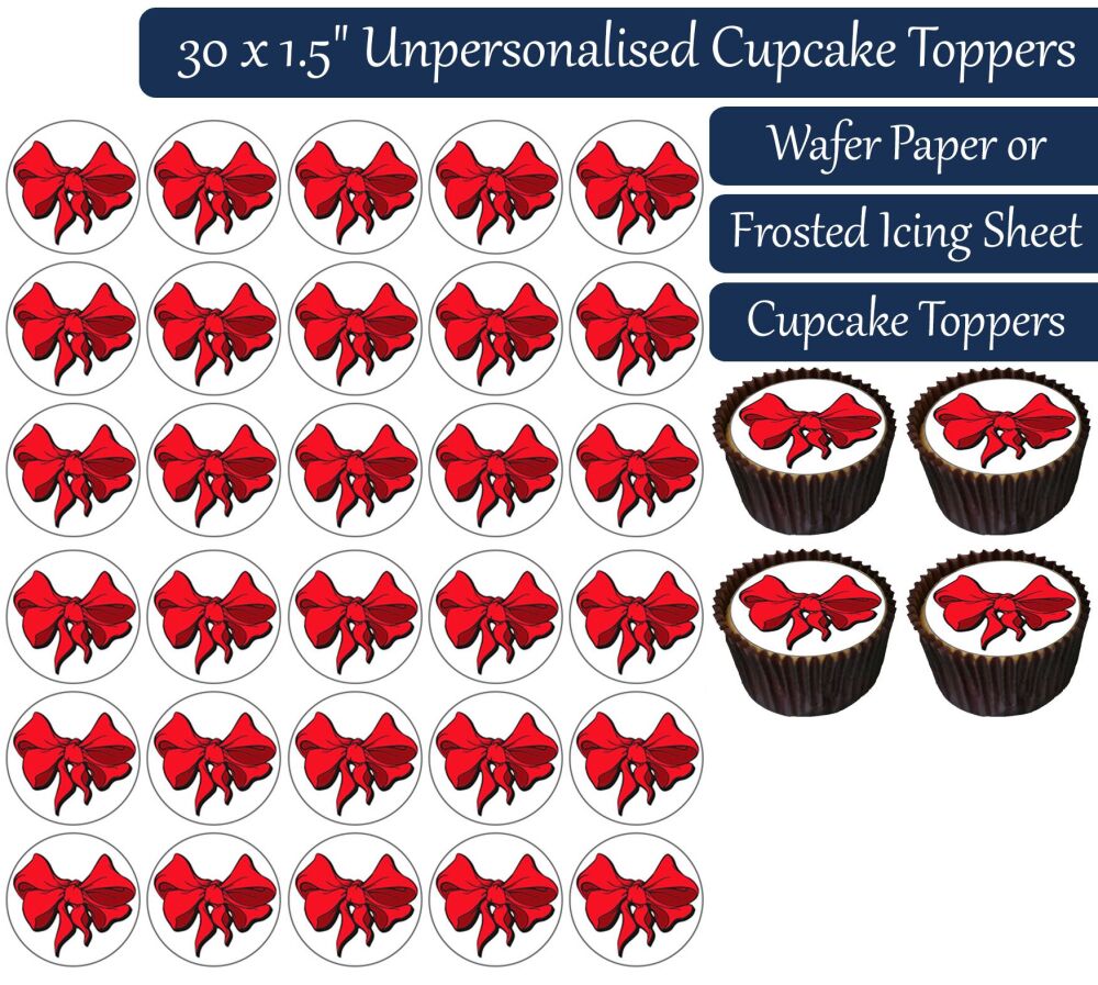 Red Bow Cartoon - 30 Cupcake Toppers
