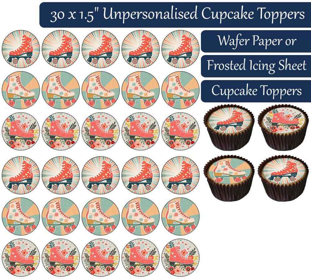 Retro Roller Skates Disco - 30 Cupcake Toppers