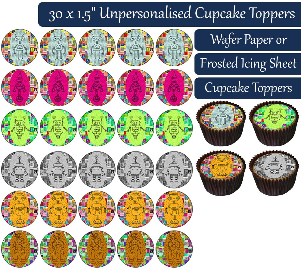 Robots - 30 Cupcake Toppers