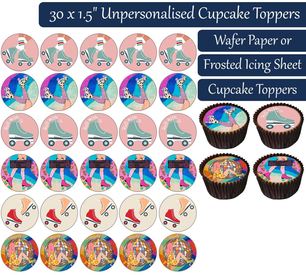Roller Skating - 30 Cupcake Toppers