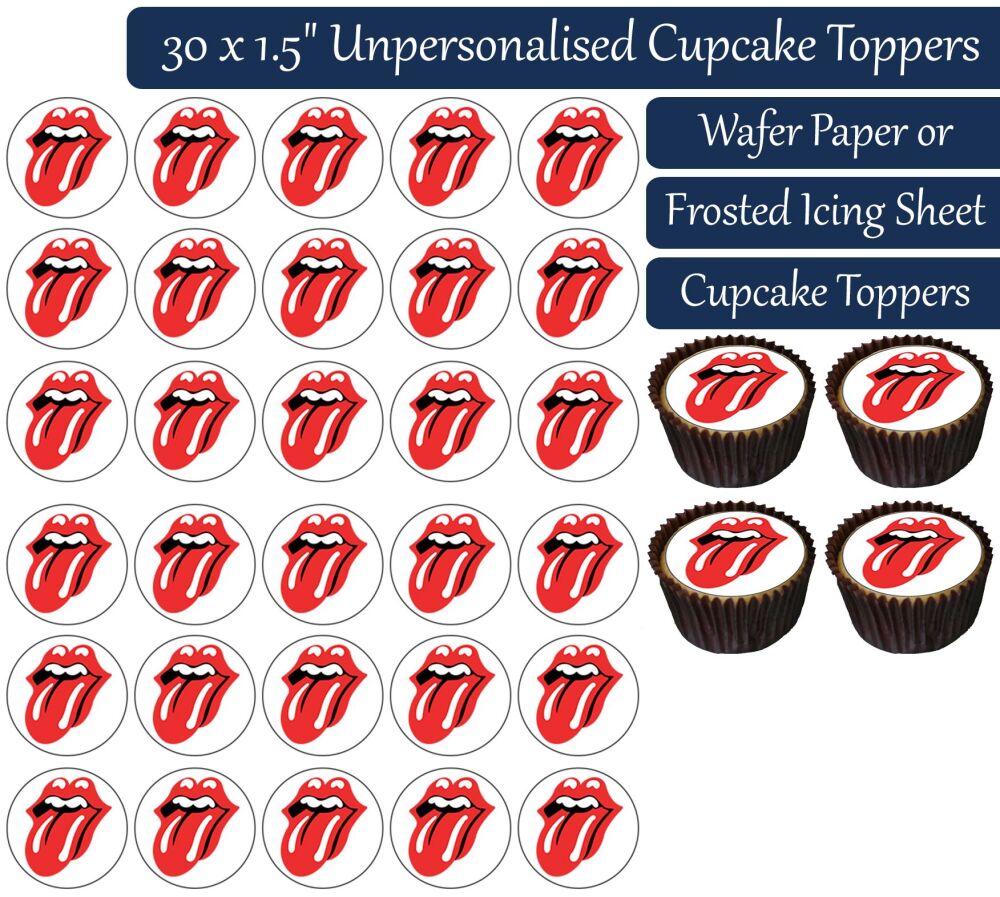 Rolling Stones Lips  - 30 Cupcake Toppers
