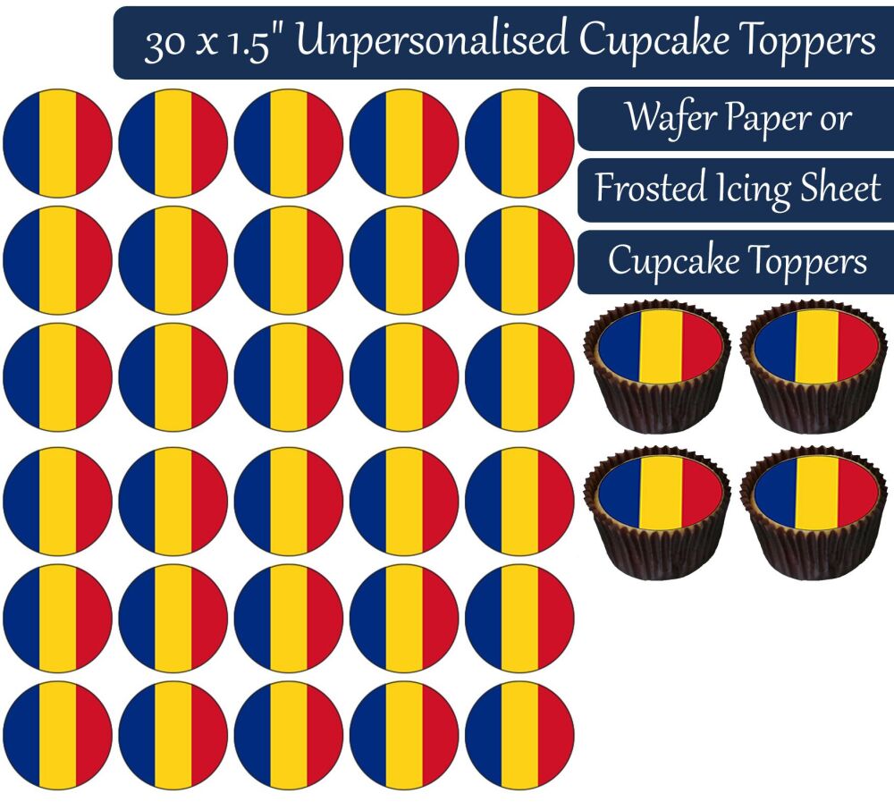 Romania Flag - 30 Cupcake Toppers