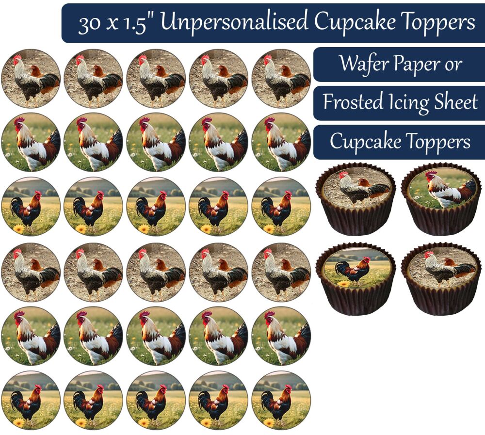 Rooster - 30 Cupcake Toppers
