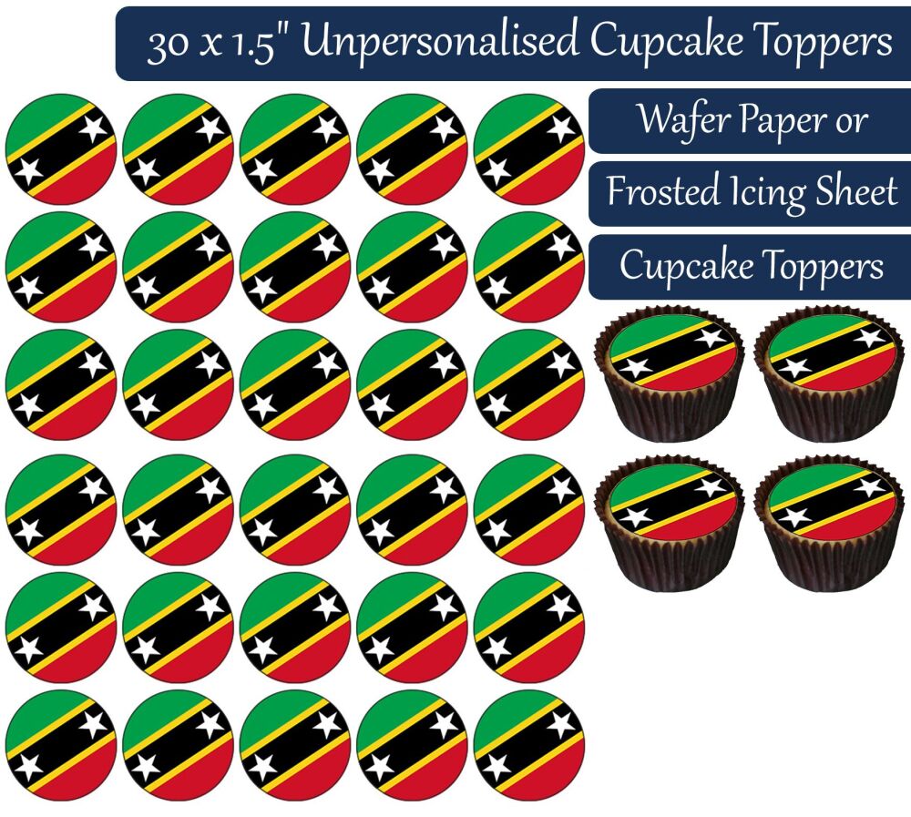 Saint Kitts & Nevis Flag - 30 Cupcake Toppers