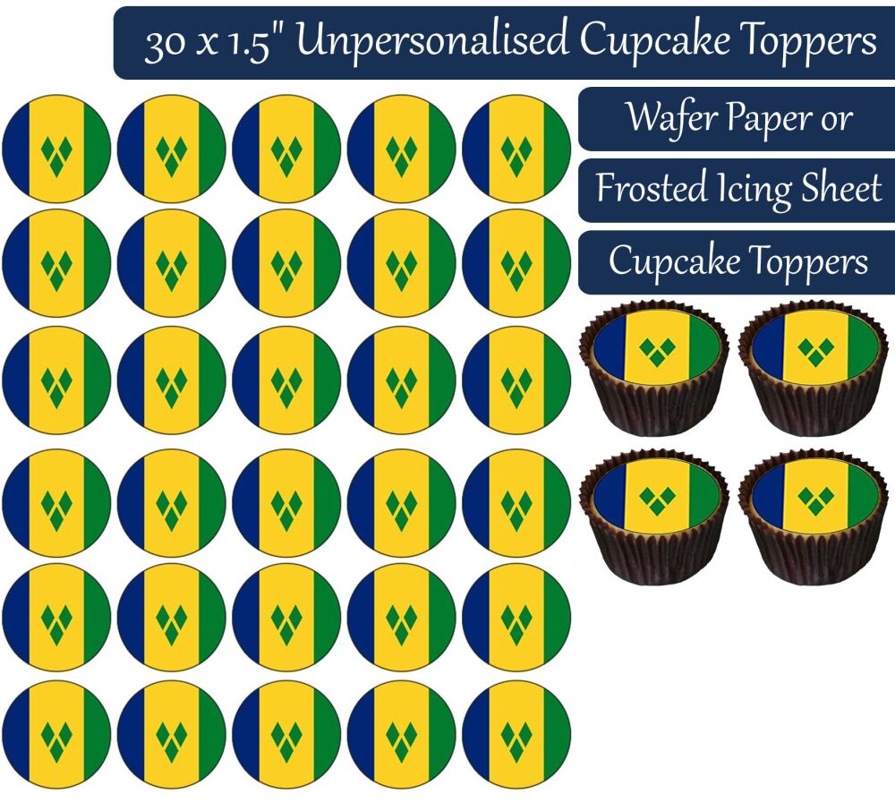 Saint Vincent & Grenadine Flag - 30 Cupcake Toppers
