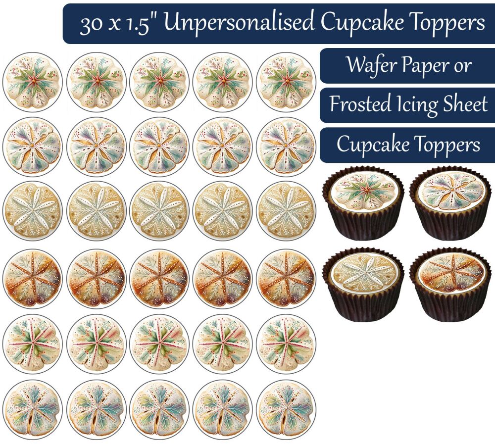 Sand Dollar Christmas Cookie - 30 Cupcake Toppers