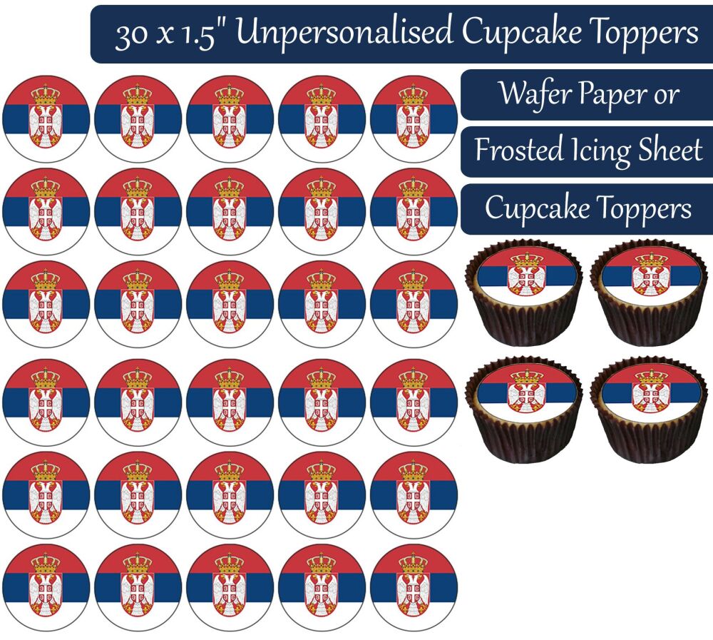 Serbia Flag - 30 Cupcake Toppers