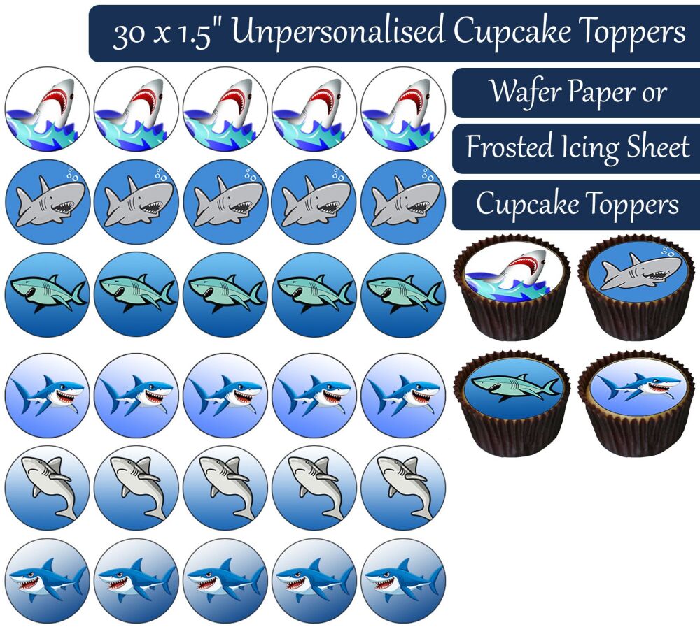 Shark Cartoon - 30 Cupcake Toppers