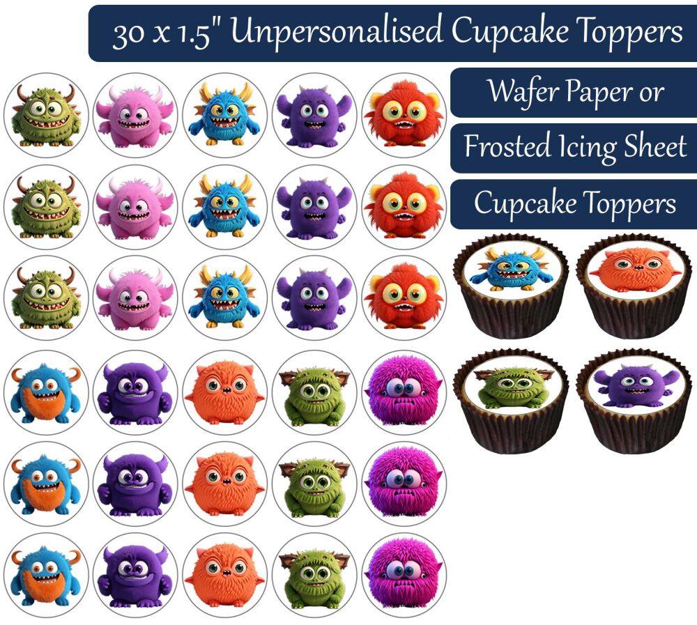 Silly Monsters - 30 Cupcake Toppers