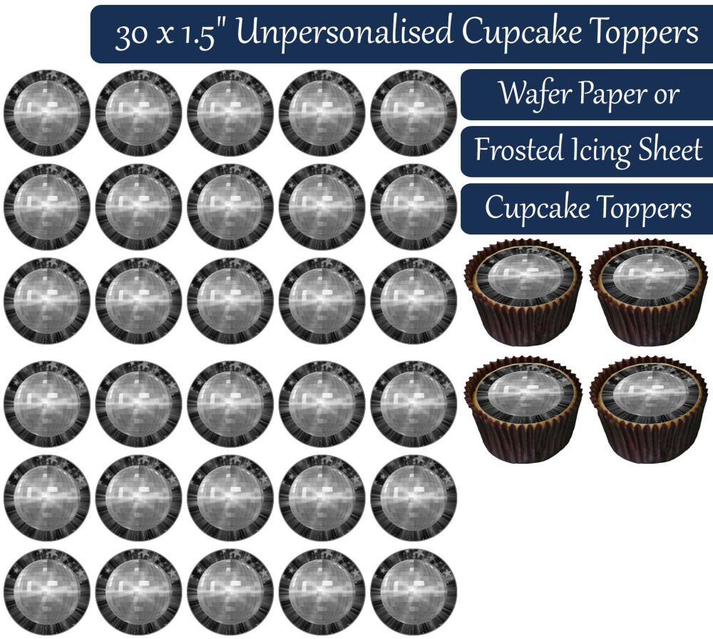 Silver Disco Dancing Ball - 30 Cupcake Toppers