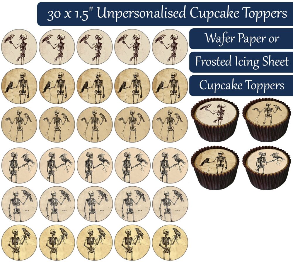 Skeleton Crow - 30 Cupcake Toppers