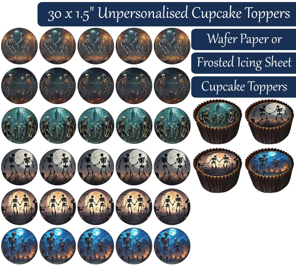 Skeleton Graveyard - 30 Cupcake Toppers