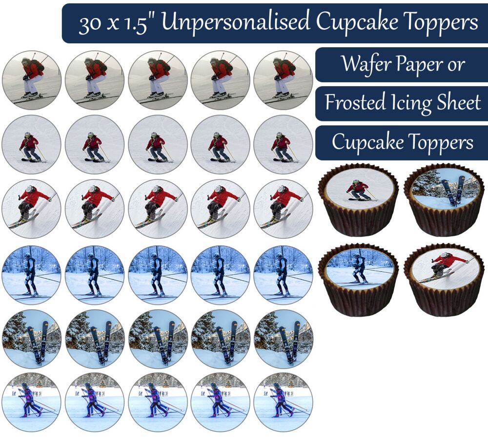 Skiing - 30 Cupcake Toppers
