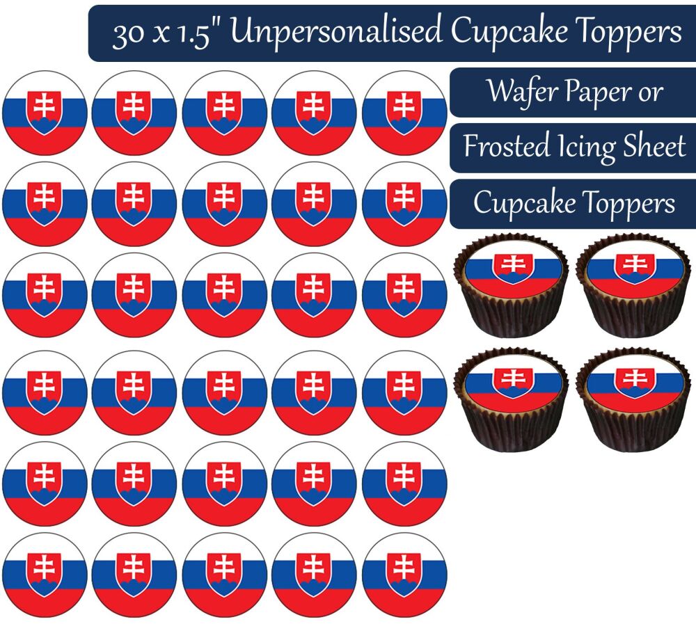 Slovakia Flag - 30 Cupcake Toppers