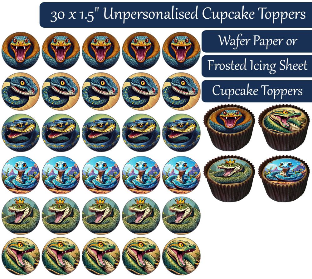 Snake Cartoon - 30 Cupcake Toppers