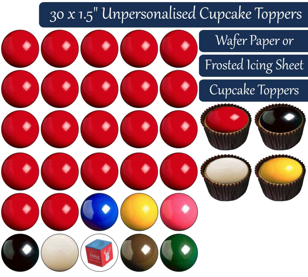 Snooker Balls - 30 Cupcake Toppers