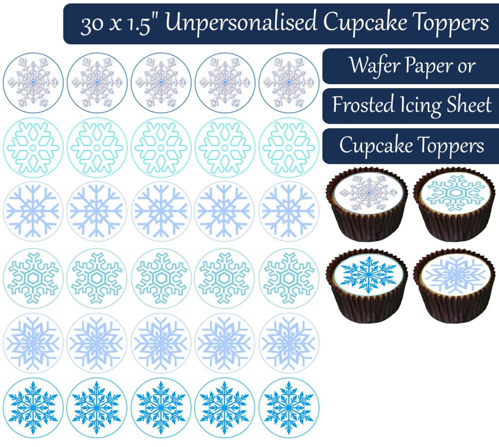 Snowflakes - 30 Cupcake Toppers