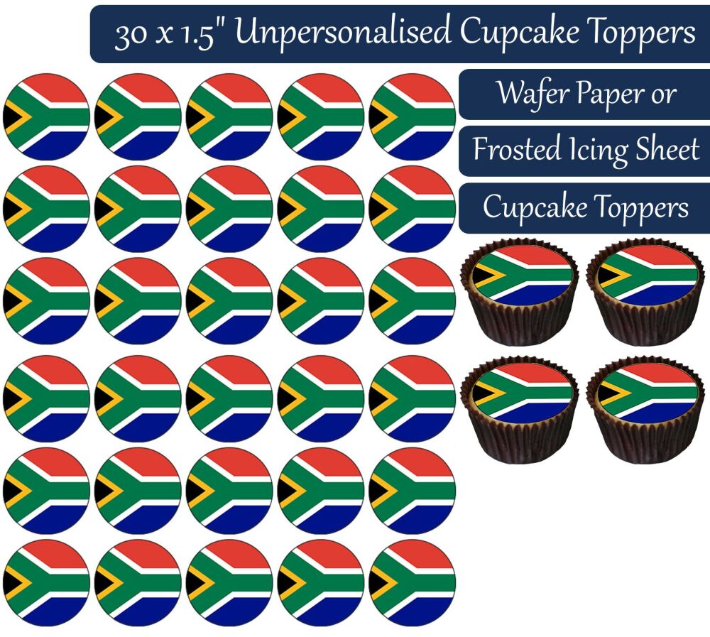 South Africa Flag - 30 Cupcake Toppers