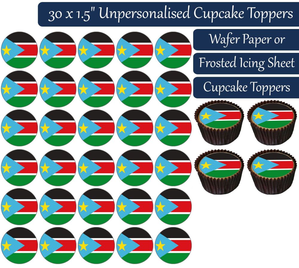 South Sudan Flag - 30 Cupcake Toppers
