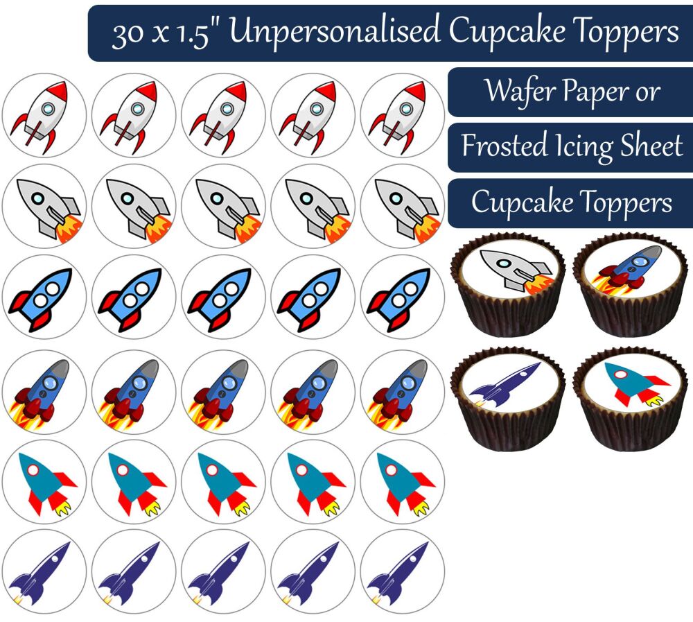 Space Rockets - 30 Cupcake Toppers