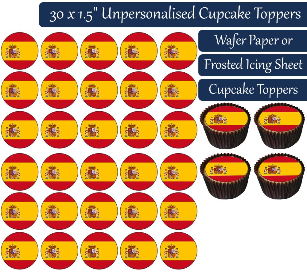 Spain Flag - 30 Cupcake Toppers